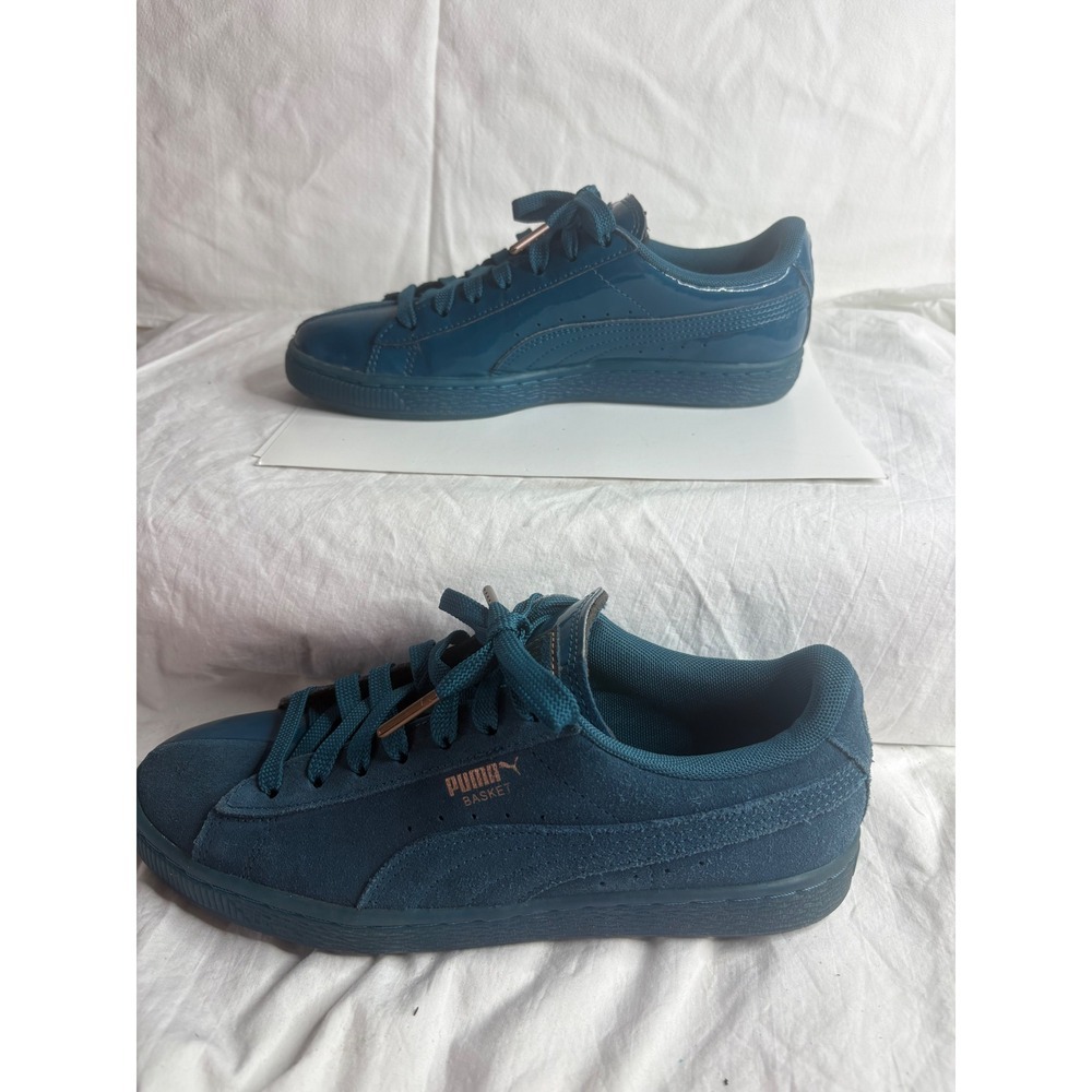 Puma Suede Basket Teal Blue Patent Leather Lace Up Sneakers Shoes Womens 7.5 - Picture 3 of 6